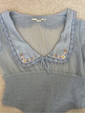 Kimchi Blue Pale Blue Semi-Sheer Blouse